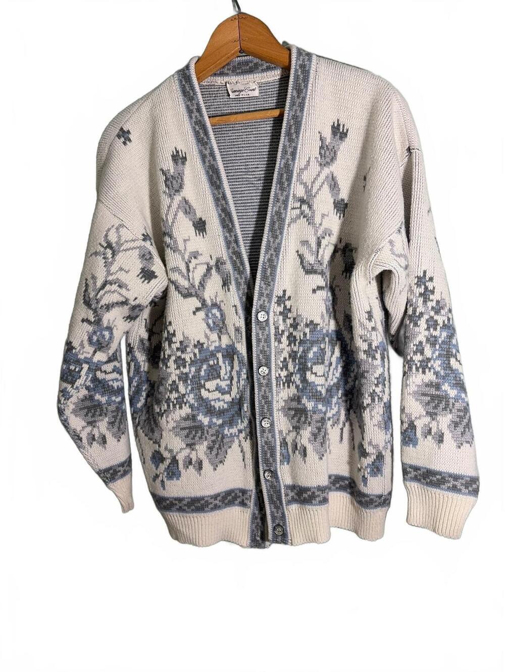 Vintage Carriage Court Floral Knit Cardigan Sweater Made in USA Large